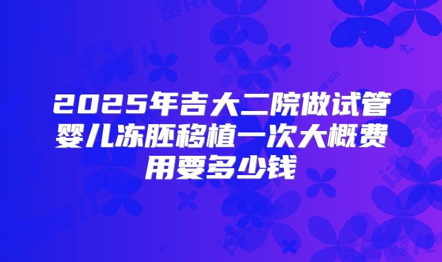2025年吉大二院做试管婴儿冻胚移植一次大概费用要多少钱