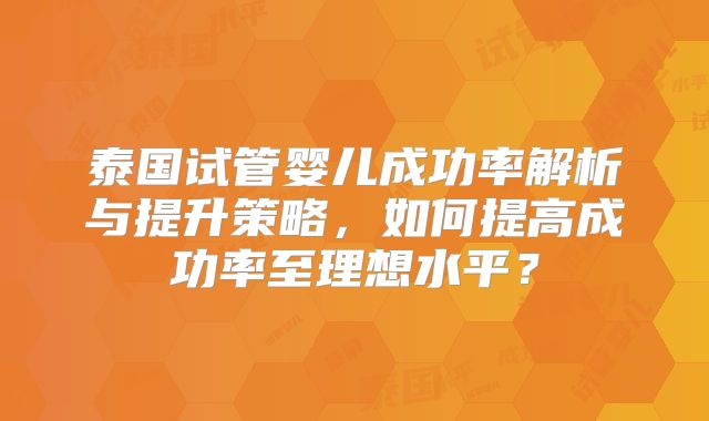 泰国试管婴儿成功率解析与提升策略,如何提高成功率至理想水平?