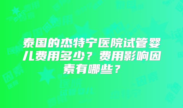 泰国的杰特宁医院试管婴儿费用多少？费用影响因素有哪些？