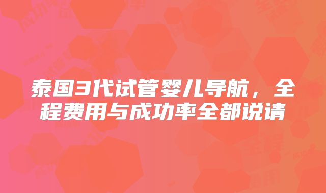 泰国3代试管婴儿导航,全程费用与成功率全都说请