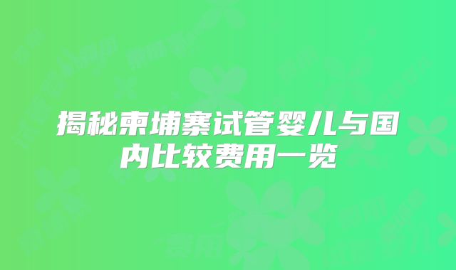 揭秘柬埔寨试管婴儿与国内比较费用一览