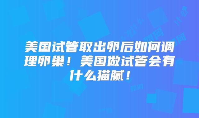 美国试管取出卵后如何调理卵巢！美国做试管会有什么猫腻！