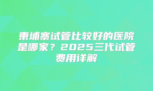 柬埔寨试管比较好的医院是哪家?2025三代试管费用详解