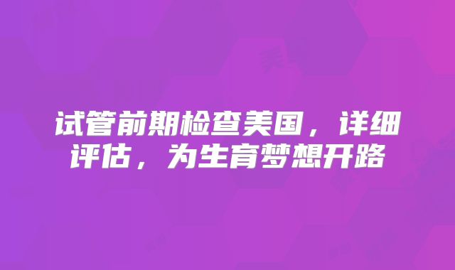 试管前期检查美国，详细评估，为生育梦想开路