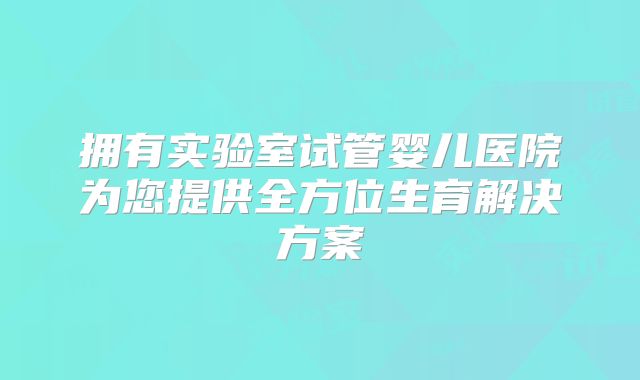 拥有实验室试管婴儿医院为您提供全方位生育解决方案
