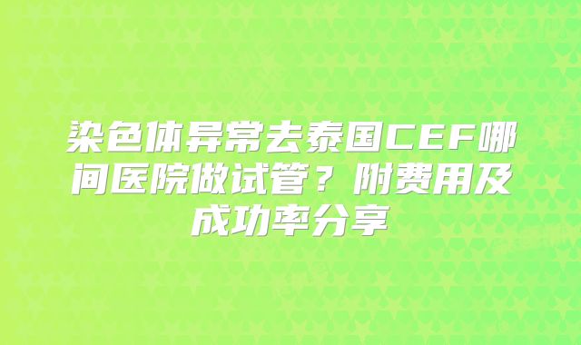 染色体异常去泰国CEF哪间医院做试管?附费用及成功率分享