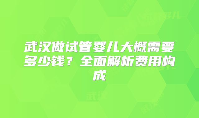 武汉做试管婴儿大概需要多少钱?全面解析费用构成