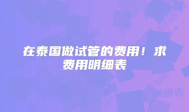 在泰国做试管的费用！求费用明细表