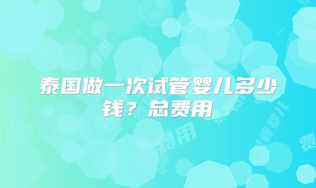 泰国做一次试管婴儿多少钱？总费用