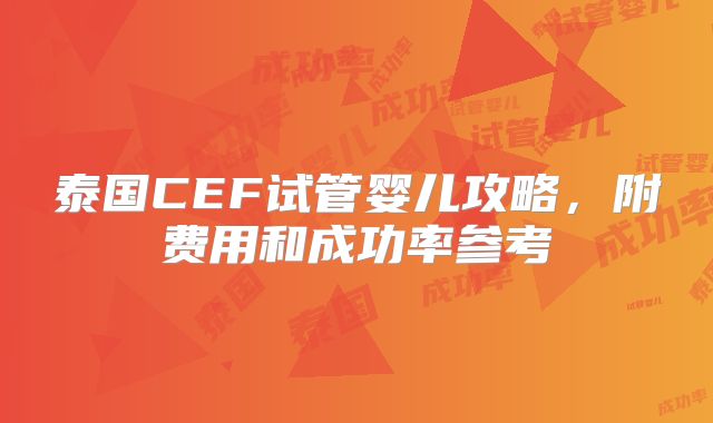泰国CEF试管婴儿攻略，附费用和成功率参考