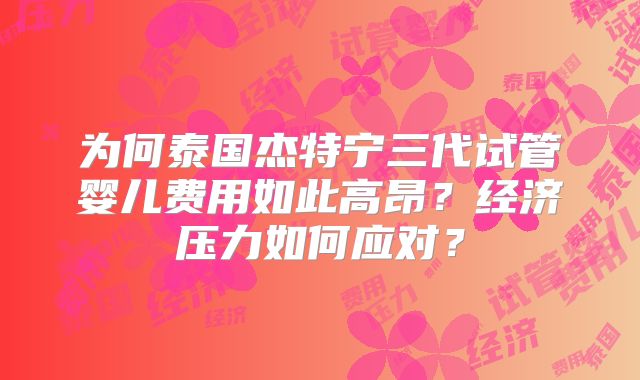 为何泰国杰特宁三代试管婴儿费用如此高昂？经济压力如何应对？