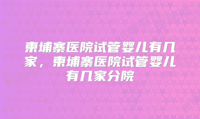 柬埔寨医院试管婴儿有几家，柬埔寨医院试管婴儿有几家分院