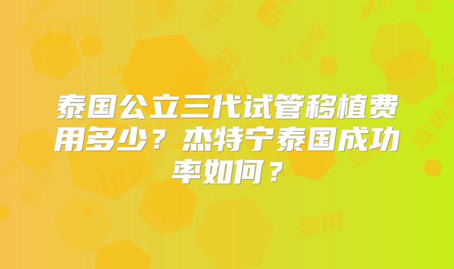 泰国公立三代试管移植费用多少？杰特宁泰国成功率如何？