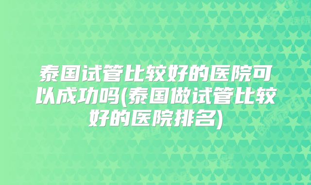 泰国试管比较好的医院可以成功吗(泰国做试管比较好的医院排名)