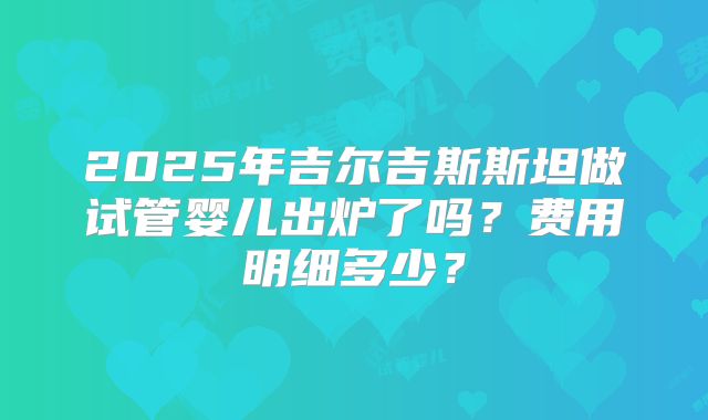 2025年吉尔吉斯斯坦做试管婴儿出炉了吗？费用明细多少？