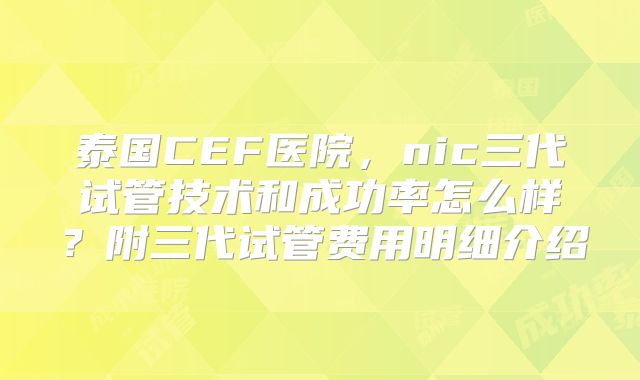 泰国CEF医院,nic三代试管技术和成功率怎么样?附三代试管费用明细介绍