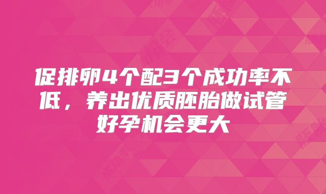 促排卵4个配3个成功率不低,养出优质胚胎做试管好孕机会更大