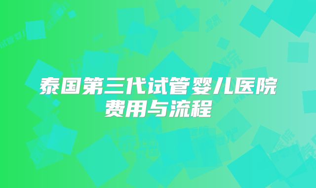 泰国第三代试管婴儿医院费用与流程