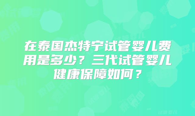 在泰国杰特宁试管婴儿费用是多少?三代试管婴儿健康保障如何?