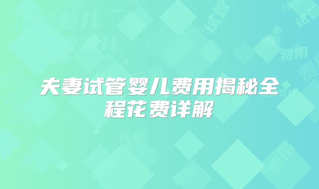 夫妻试管婴儿费用揭秘全程花费详解