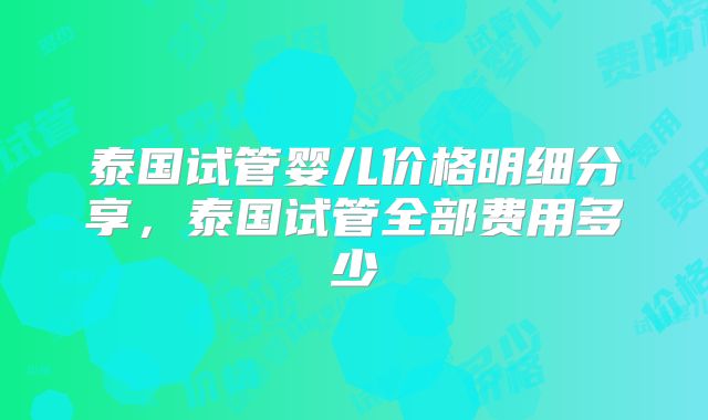 泰国试管婴儿价格明细分享，泰国试管全部费用多少