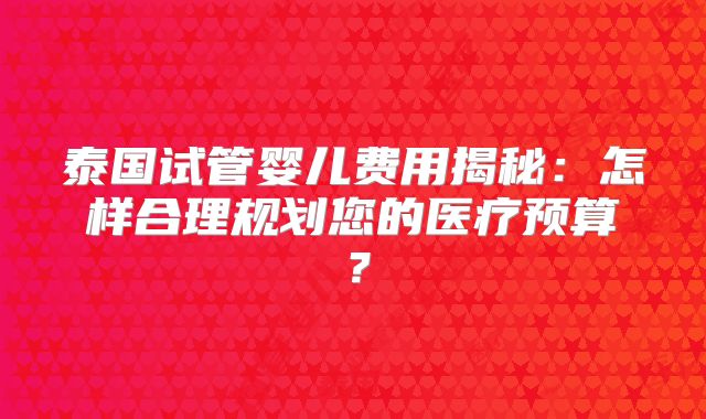泰国试管婴儿费用揭秘:怎样合理规划您的医疗预算?