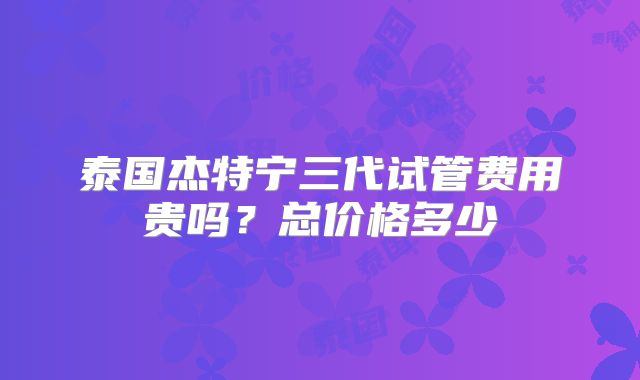 泰国杰特宁三代试管费用贵吗？总价格多少