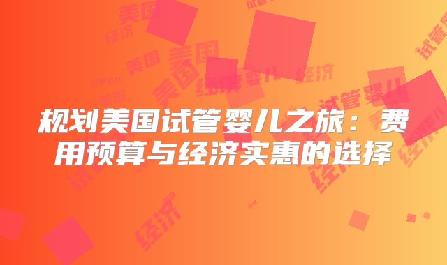规划美国试管婴儿之旅:费用预算与经济实惠的选择