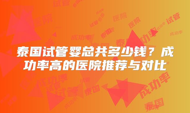 泰国试管婴总共多少钱?成功率高的医院推荐与对比