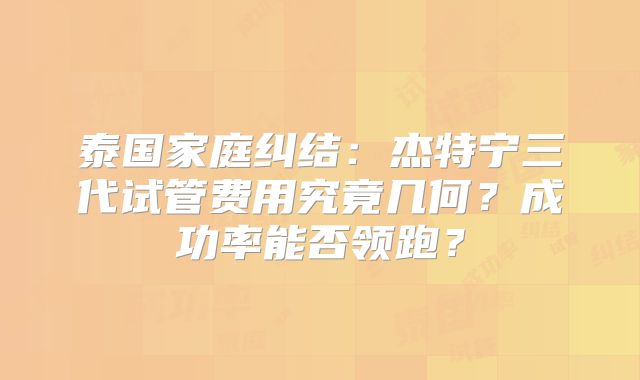 泰国家庭纠结:杰特宁三代试管费用究竟几何?成功率能否领跑?