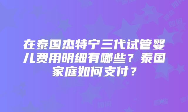 在泰国杰特宁三代试管婴儿费用明细有哪些?泰国家庭如何支付?