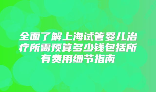 全面了解上海试管婴儿治疗所需预算多少钱包括所有费用细节指南