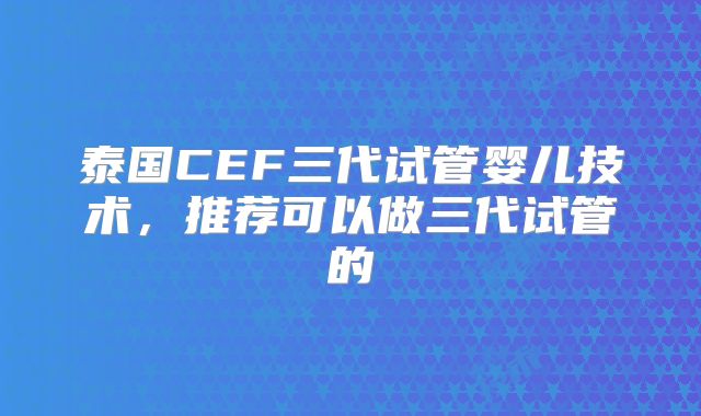 泰国CEF三代试管婴儿技术,推荐可以做三代试管的