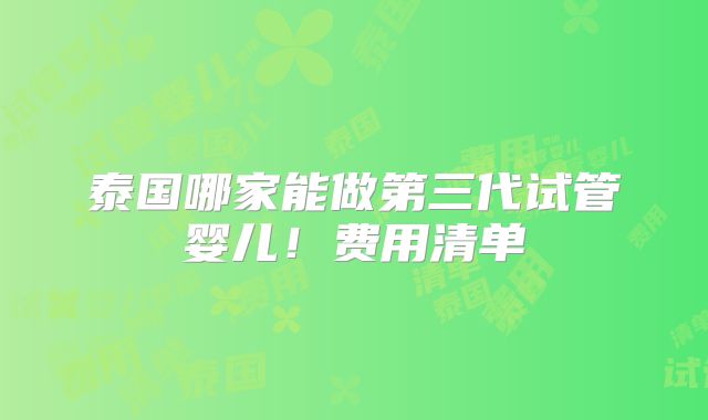 泰国哪家能做第三代试管婴儿！费用清单