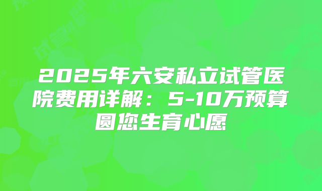 2025年六安私立试管医院费用详解:5-10万预算圆您生育心愿