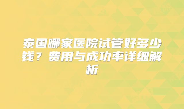 泰国哪家医院试管好多少钱?费用与成功率详细解析