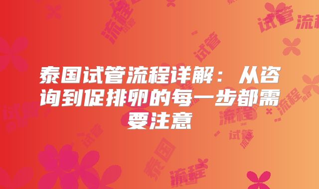 泰国试管流程详解:从咨询到促排卵的每一步都需要注意