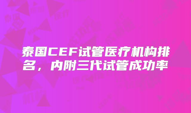 泰国CEF试管医疗机构排名,内附三代试管成功率