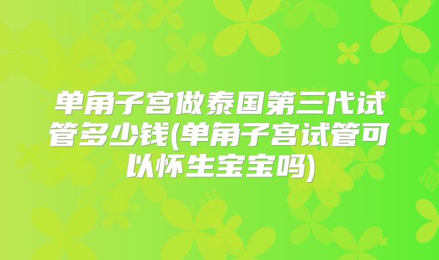 单角子宫做泰国第三代试管多少钱(单角子宫试管可以怀生宝宝吗)