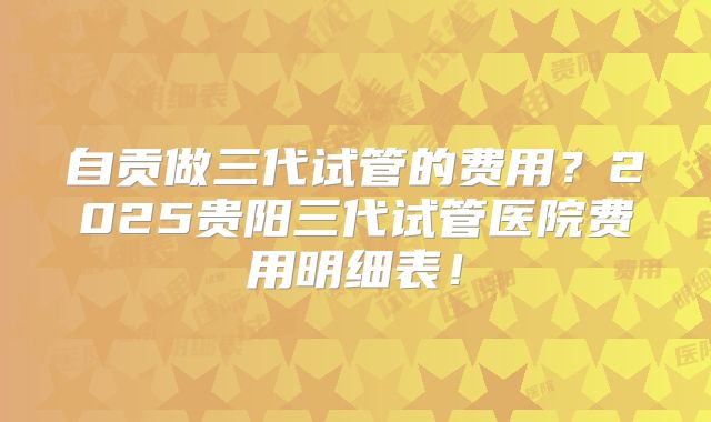 自贡做三代试管的费用?2025贵阳三代试管医院费用明细表!