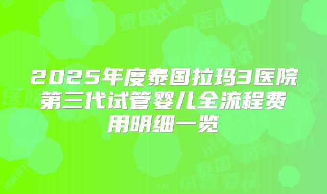 2025年度泰国拉玛3医院第三代试管婴儿全流程费用明细一览