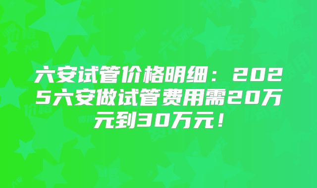 六安试管价格明细:2025六安做试管费用需20万元到30万元!