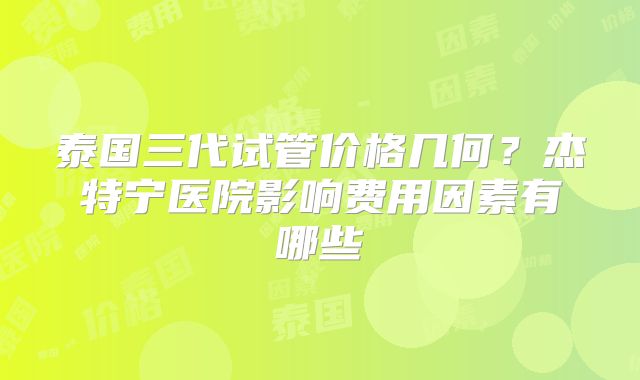 泰国三代试管价格几何?杰特宁医院影响费用因素有哪些