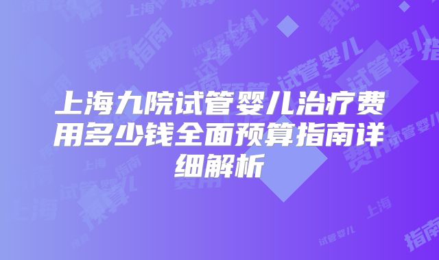 上海九院试管婴儿治疗费用多少钱全面预算指南详细解析