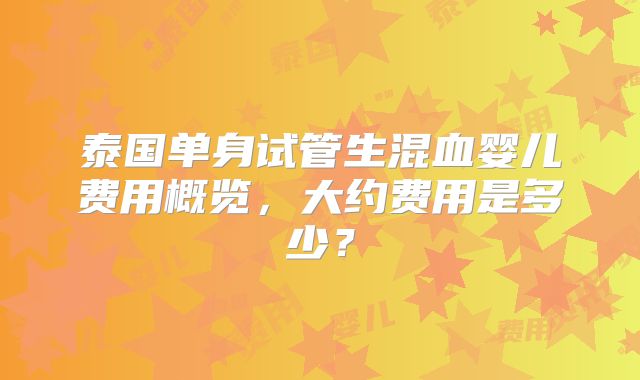 泰国单身试管生混血婴儿费用概览,大约费用是多少?