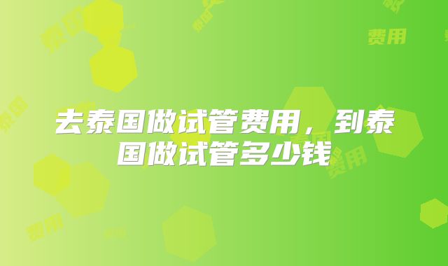 去泰国做试管费用，到泰国做试管多少钱