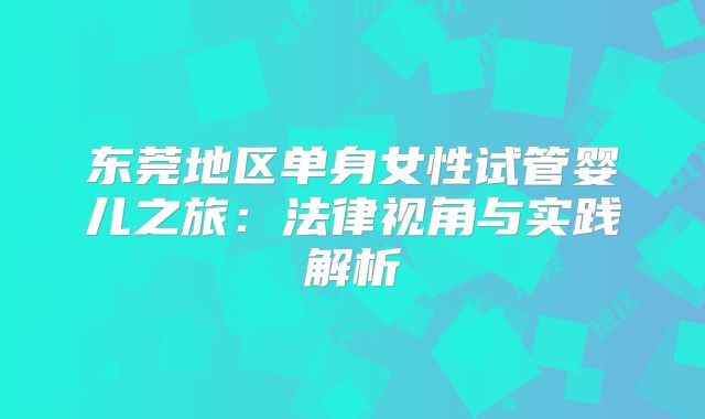 东莞地区单身女性试管婴儿之旅：法律视角与实践解析