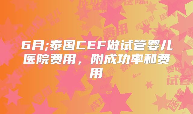 6月;泰国CEF做试管婴儿医院费用,附成功率和费用