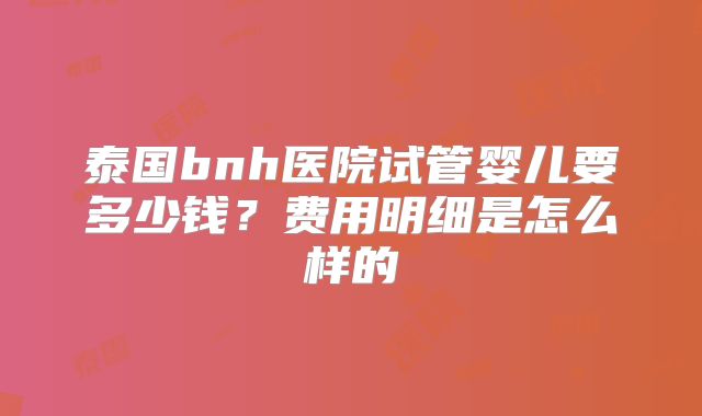 泰国bnh医院试管婴儿要多少钱？费用明细是怎么样的