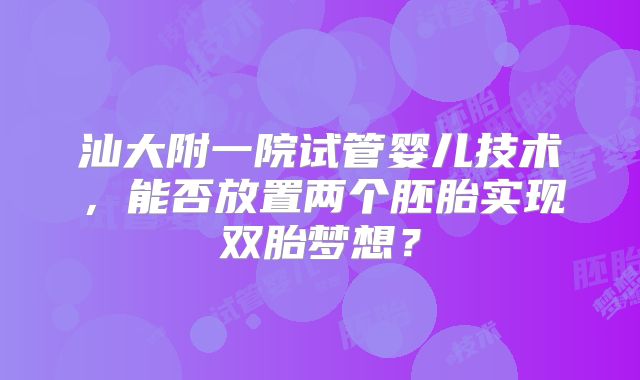 汕大附一院试管婴儿技术,能否放置两个胚胎实现双胎梦想?